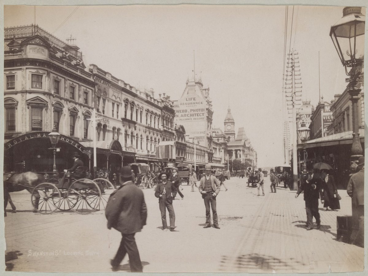 Swanston St., [Melbourne] looking south, Melbourne City (c. 1892)