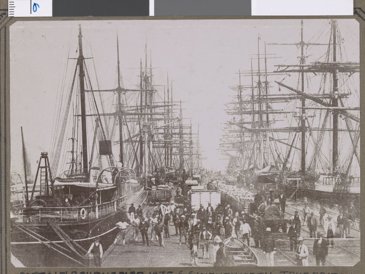PORT MELBOURNE PIER. 1875. : S. S. Wentworth. True Briton barque lies just ahead and on the right ship Rodney