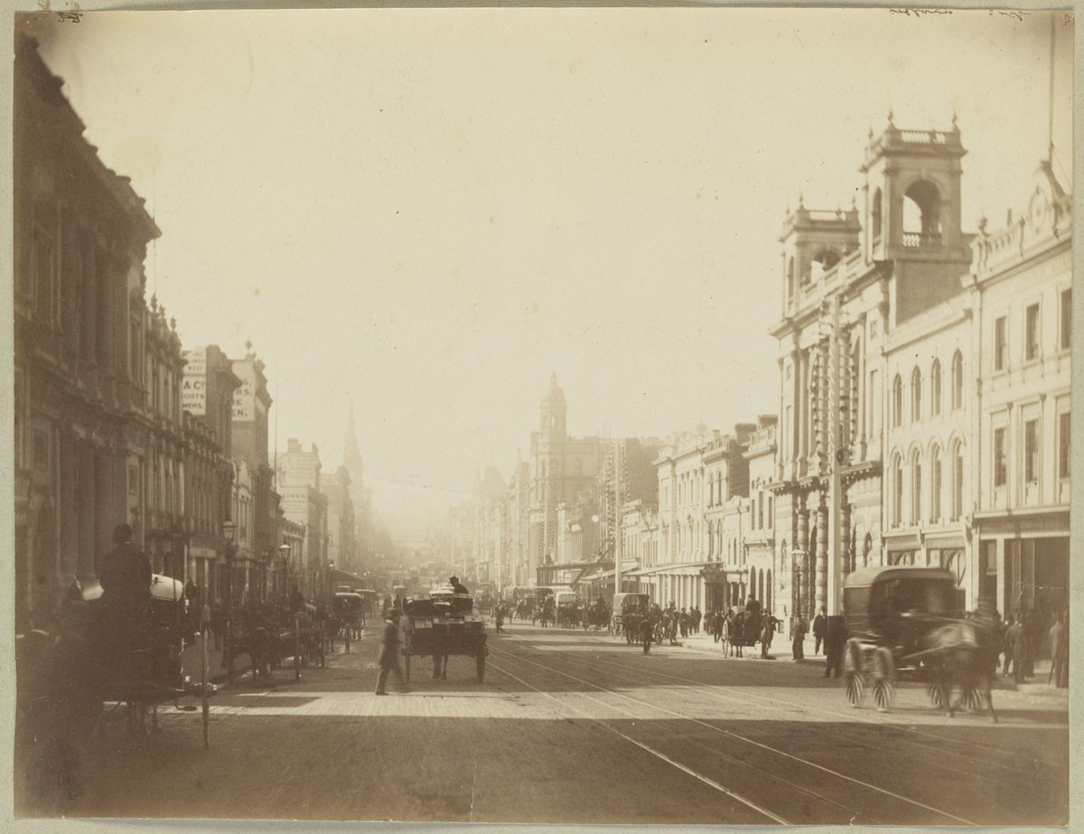 Collins Street, Melbourne, looking east from near Queen Street, Melbourne City (c. 1890)