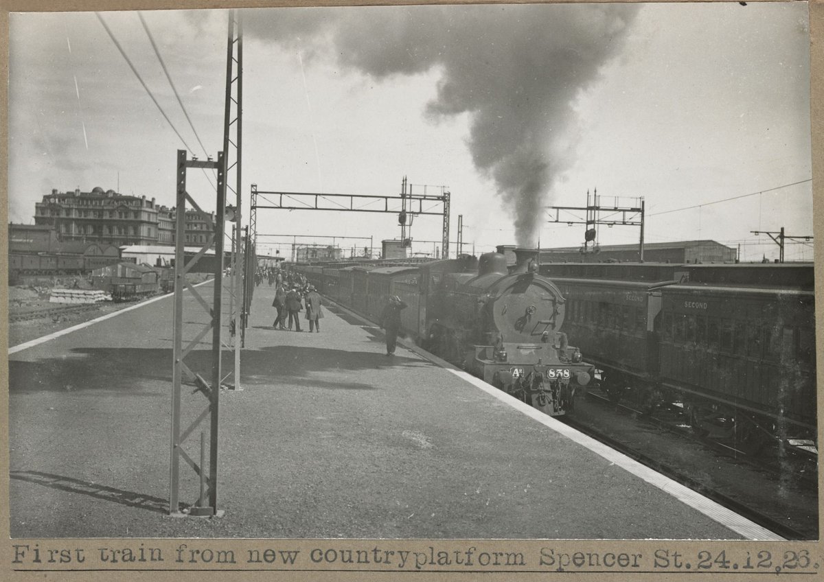 First train from new country platform Spencer St, Melbourne City (1923)