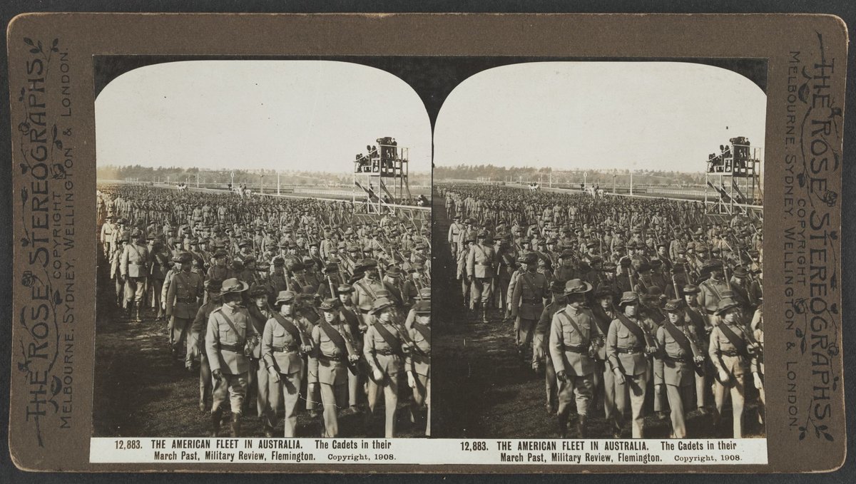 THE AMERICAN FLEET IN AUSTRALIA. The Cadets in their March Past, Military Review, Flemington (c. 1908)