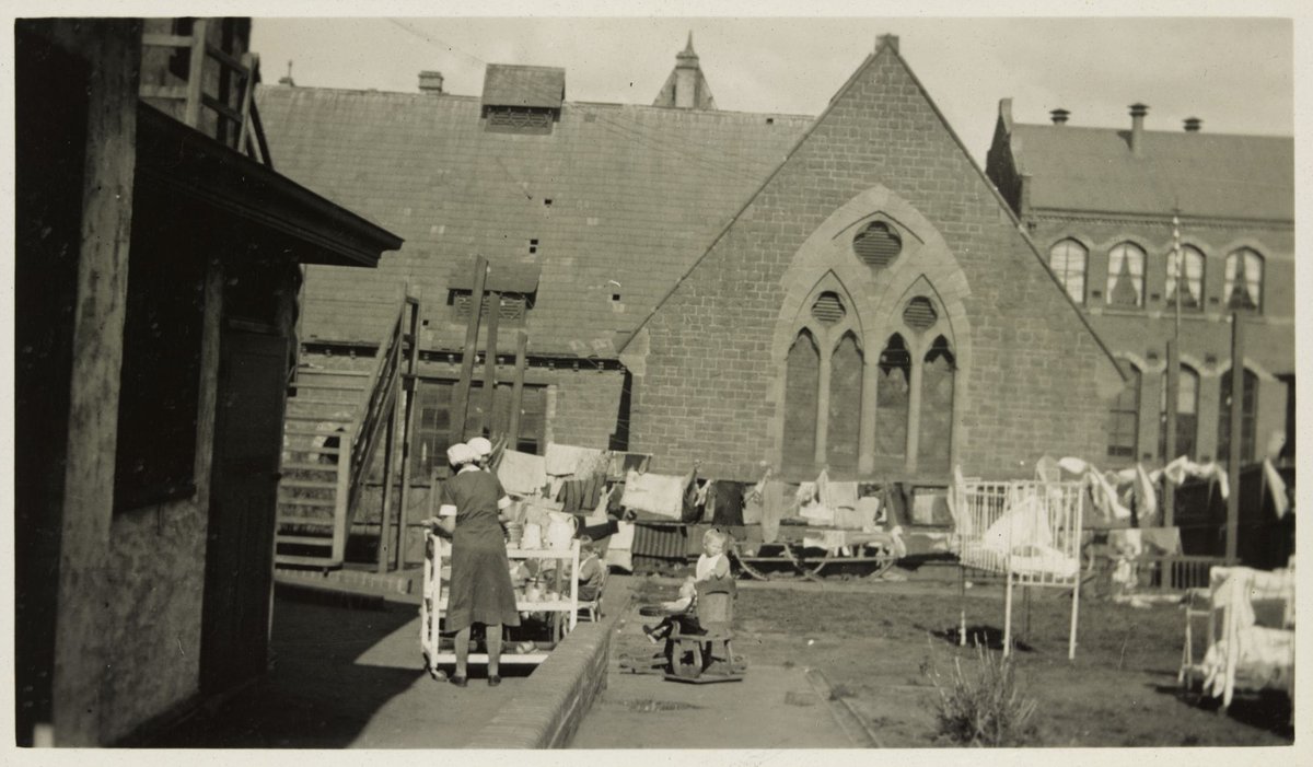 Presbyterian Babies Home, Lansdowne Street, East Melbourne, with Scotch College Chapel in background (1933)