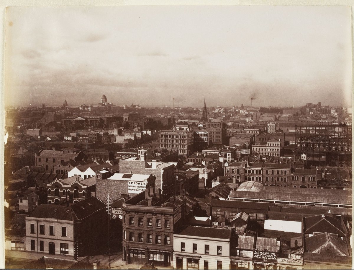 View of Melbourne from Queen Street, showing Exhibition Buildings in the background, Carlton (1876–94)