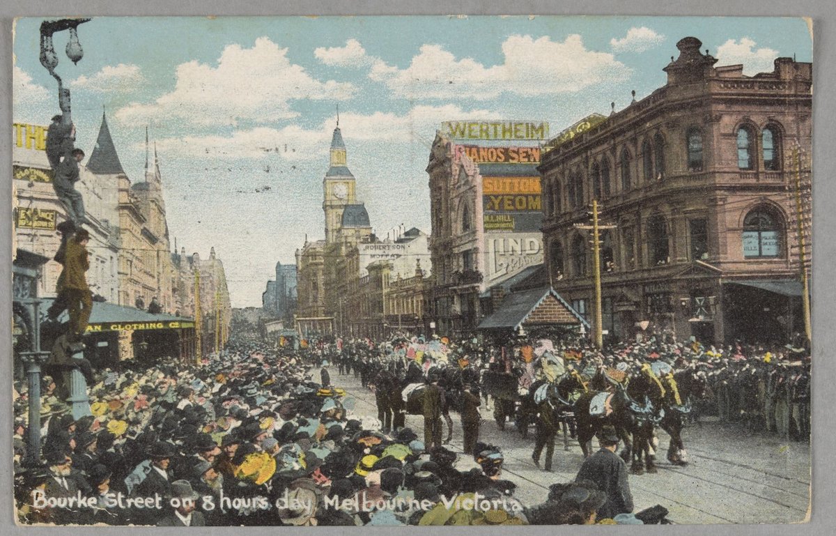 Bourke Street on 8 Hours Day. Melbourne, Victoria, Melbourne City (c. 1907)