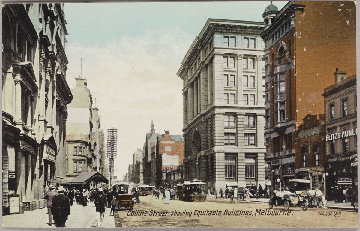 Collins Street showing Equitable Buildings, Melbourne, Melbourne City (c. 1908)
