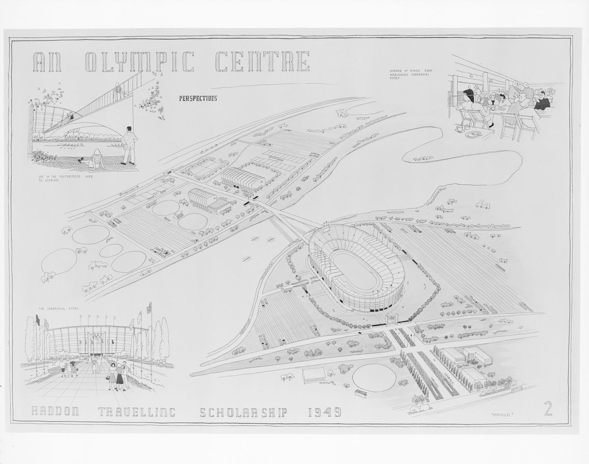 Aerial perspective plan for an Olympic Centre, Albert Park (1949)