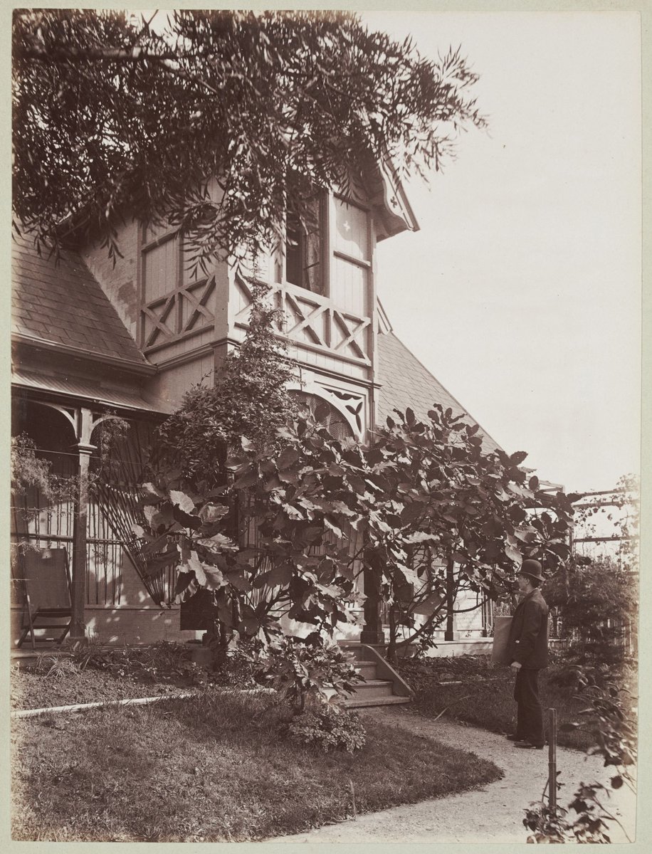 Man approaching verandah steps from garden path at Ethelred, Hawthorn (1884–94)