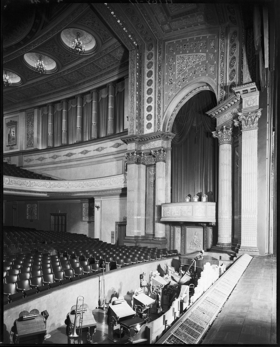 Orchestra pit and front row seats seen from stage, Regent Theatre, Collins Street, Melbourne, Melbourne City (1948)