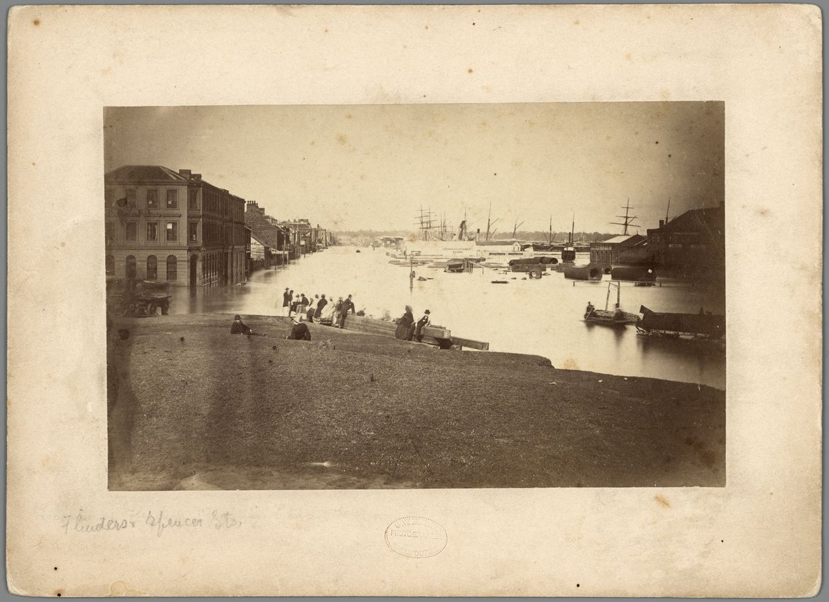 Corner of Flinders and Spencer Sts; under flood, Melbourne City (c. 1863)