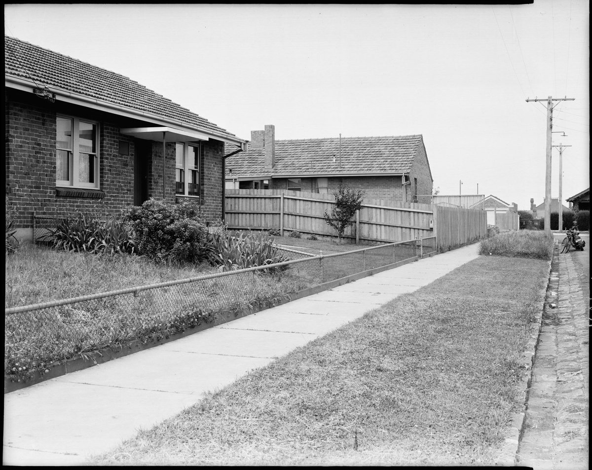 Housing Commission homes highlighting front gardens, gates and fences and homes in Coburg, Preston and Heidelberg (c. 1947)