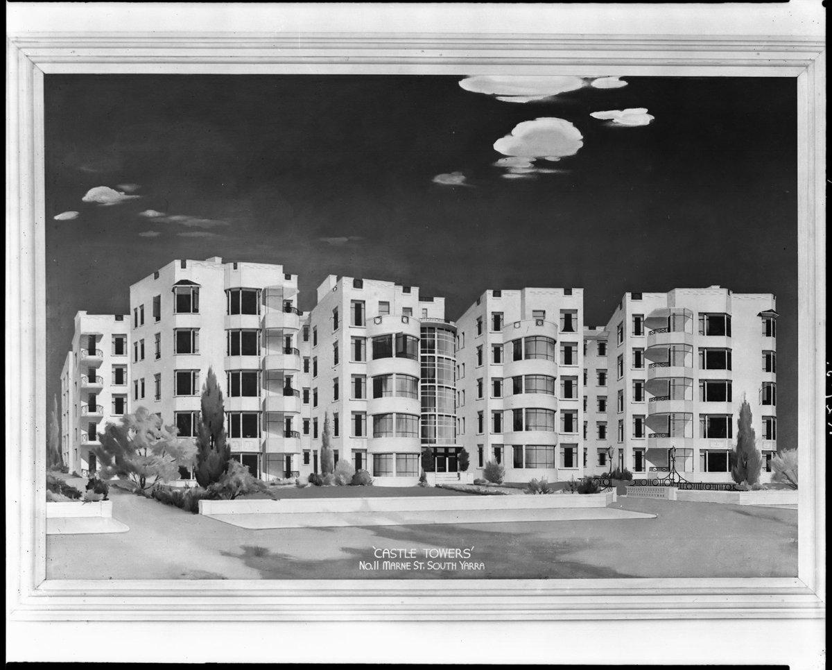 Artists impression of the Castle Towers Apartments, 11 Marne St. South Yarra (c. 1946)
