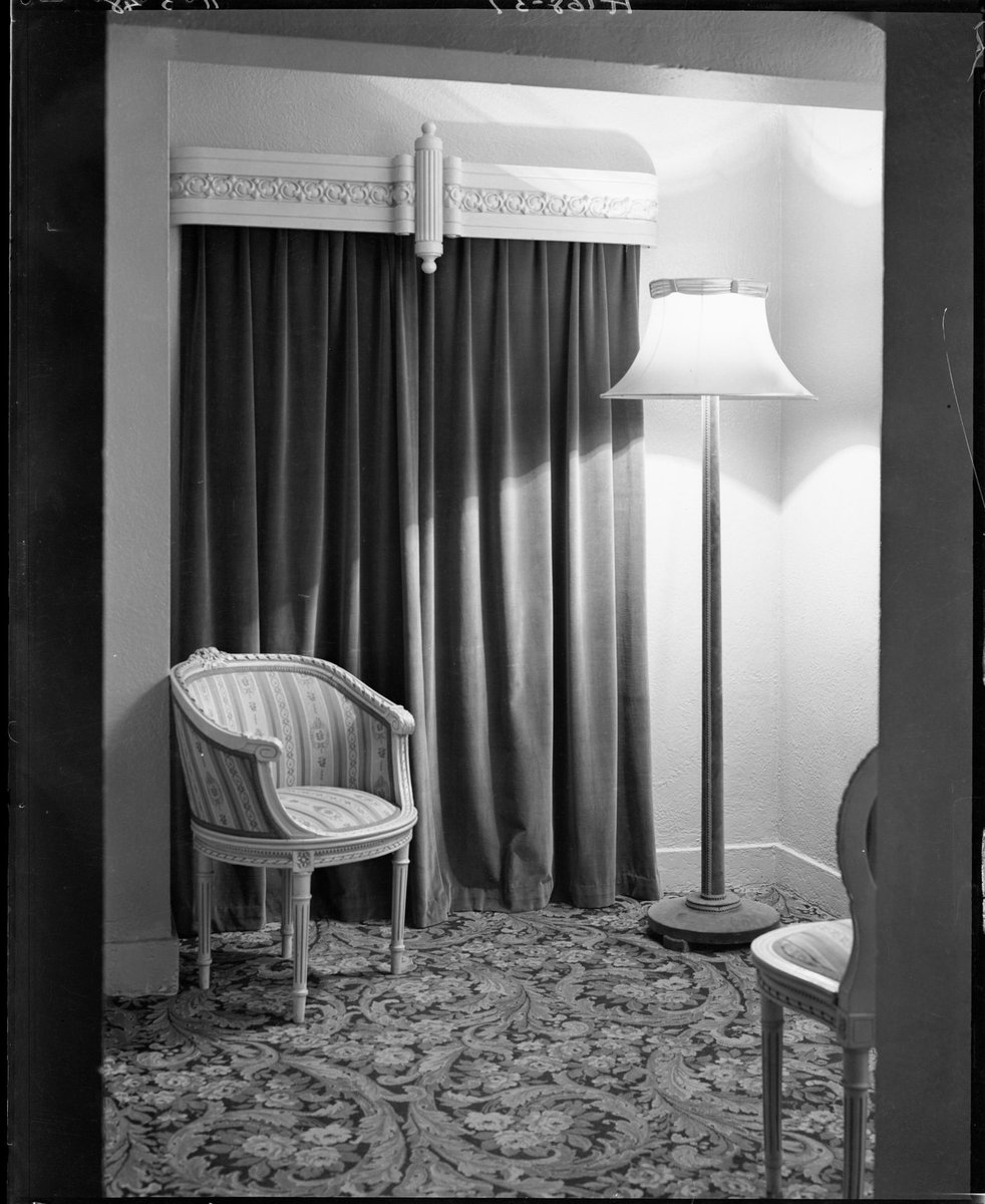 Carpeted area with armchair and curtain, Regent Theatre, Collins Street, Melbourne, Melbourne City (1948)