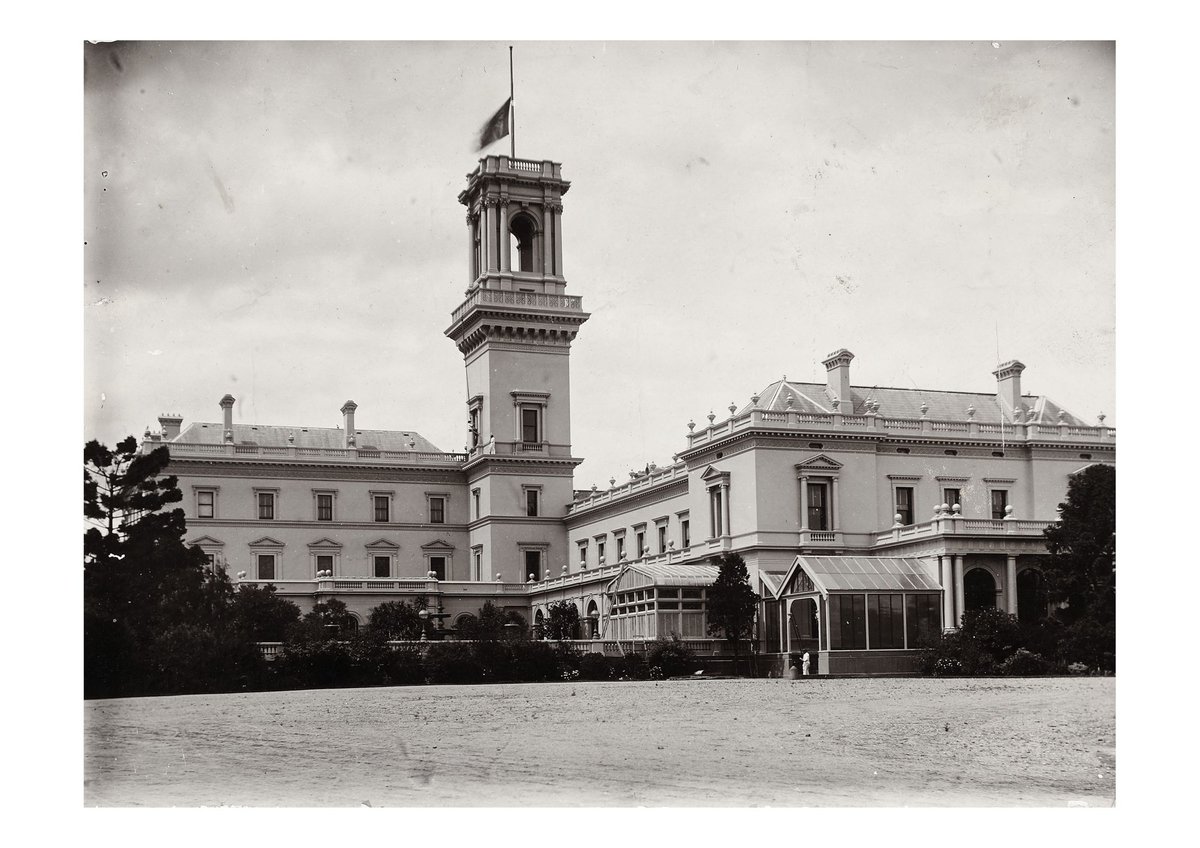 Government House, Melbourne, with flag at half-mast in mourning for Queen Victoria, Melbourne City (1901)