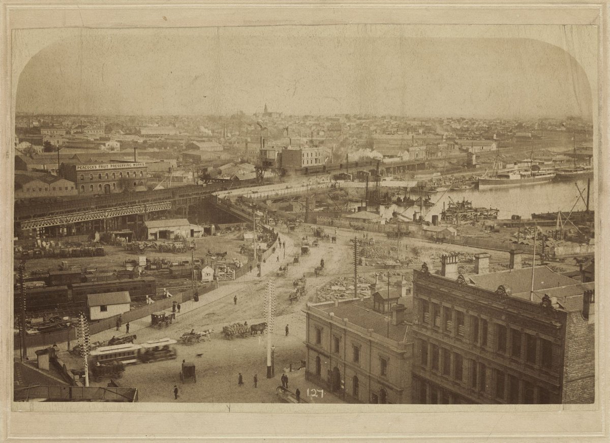 Queen Street Bridge looking across the Yarra from the north to the south-west and South Melbourne (c. 1888)
