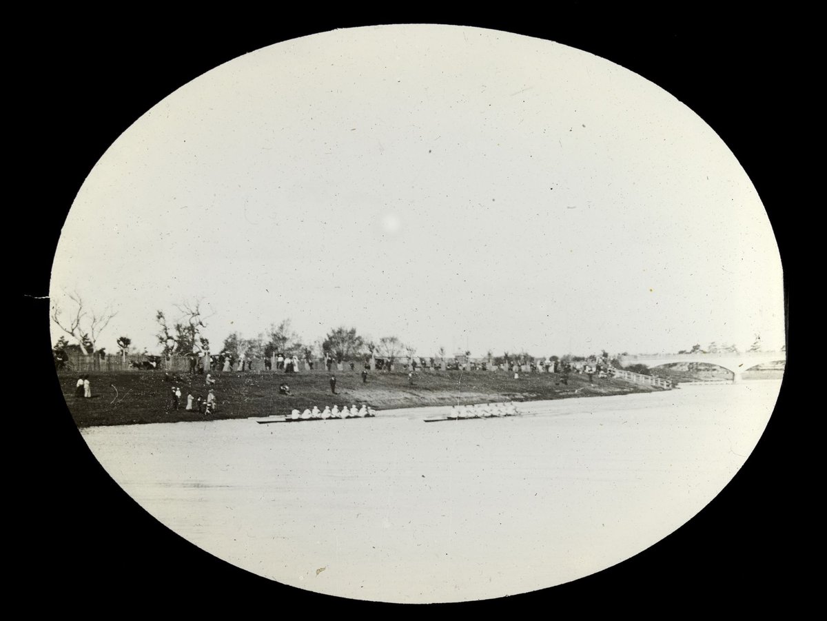 Rowing on the Yarra River with Morell Bridge in background, South Yarra (1909)