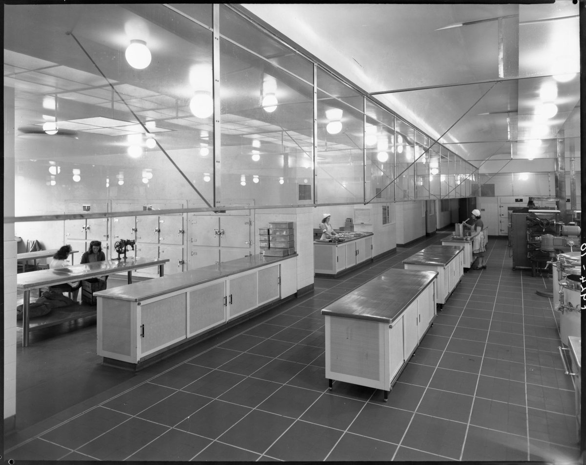 Interior view of industrial kitchen and equipment, Royal Melbourne Hospital, Melbourne City (1945)