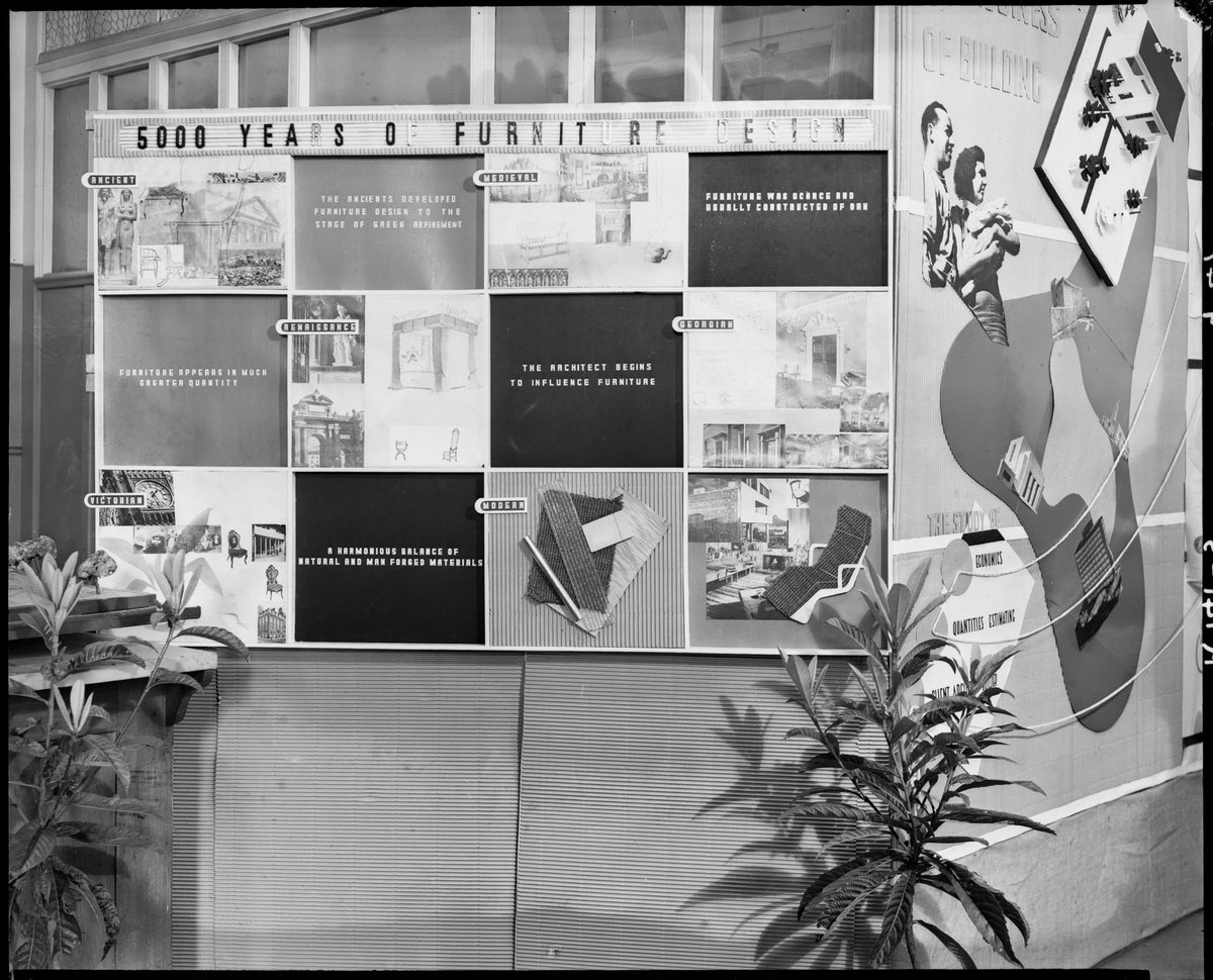 Wall-mounted panel about furniture design, Melbourne Technical College (R.M.I.T.) (1947)