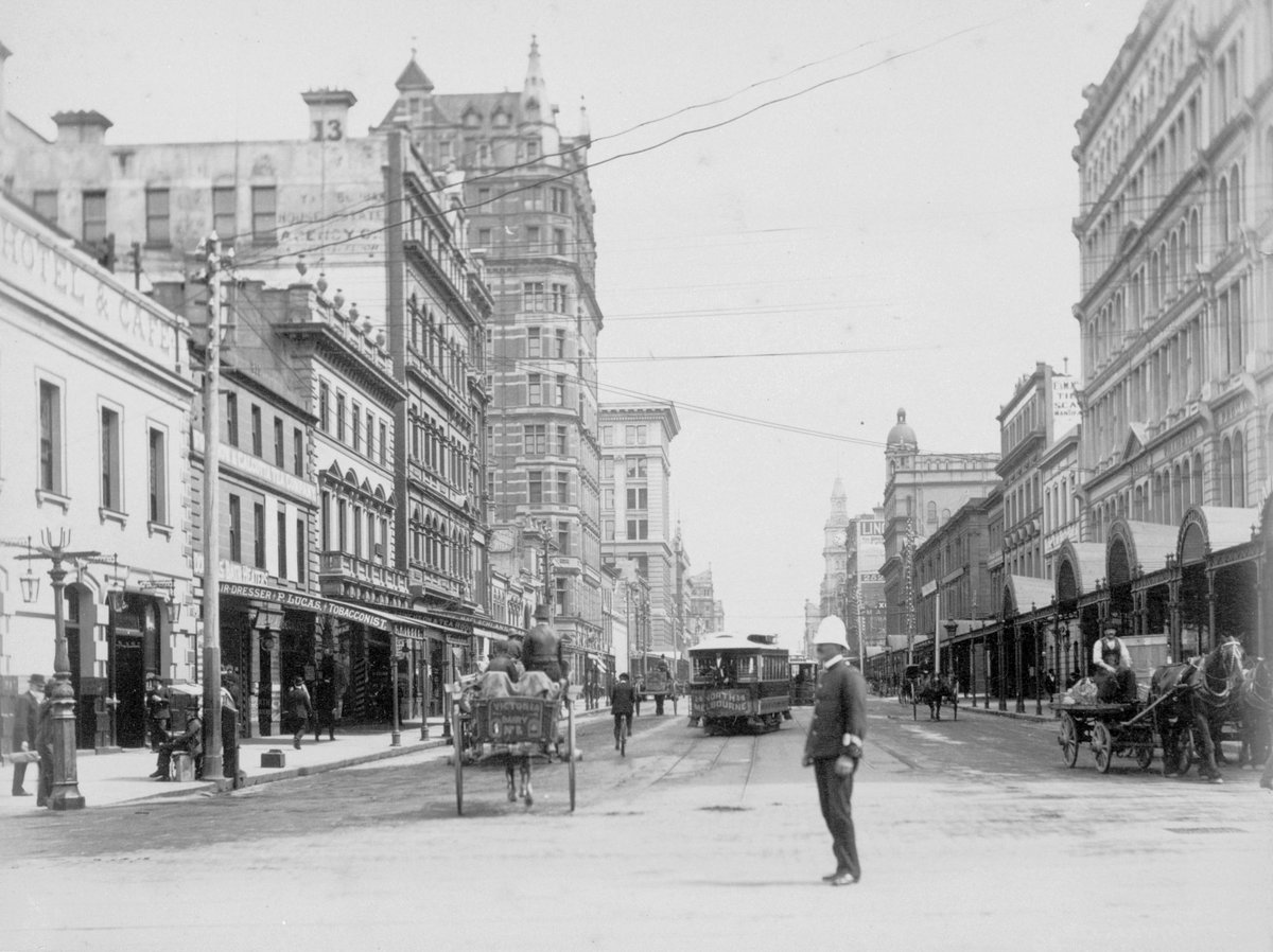 Elizabeth Street from Flinders Street looking north, Melbourne City (c. 1880)
