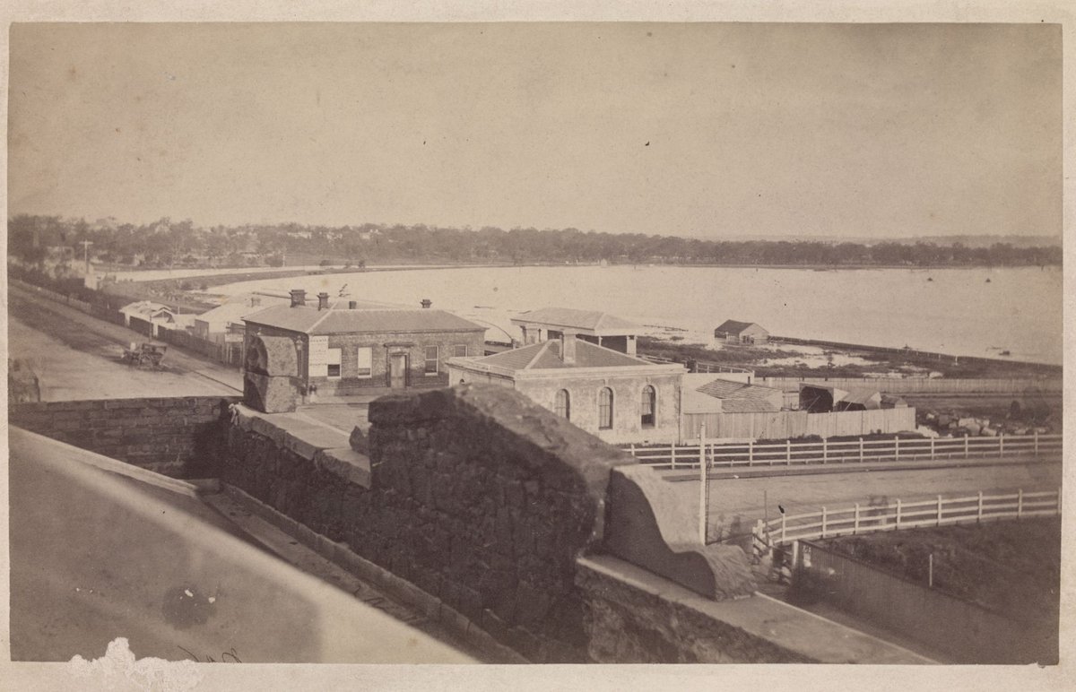 View of the south east corner of Swanston and Flinders Streets, Melbourne, Melbourne City (c. 1863)