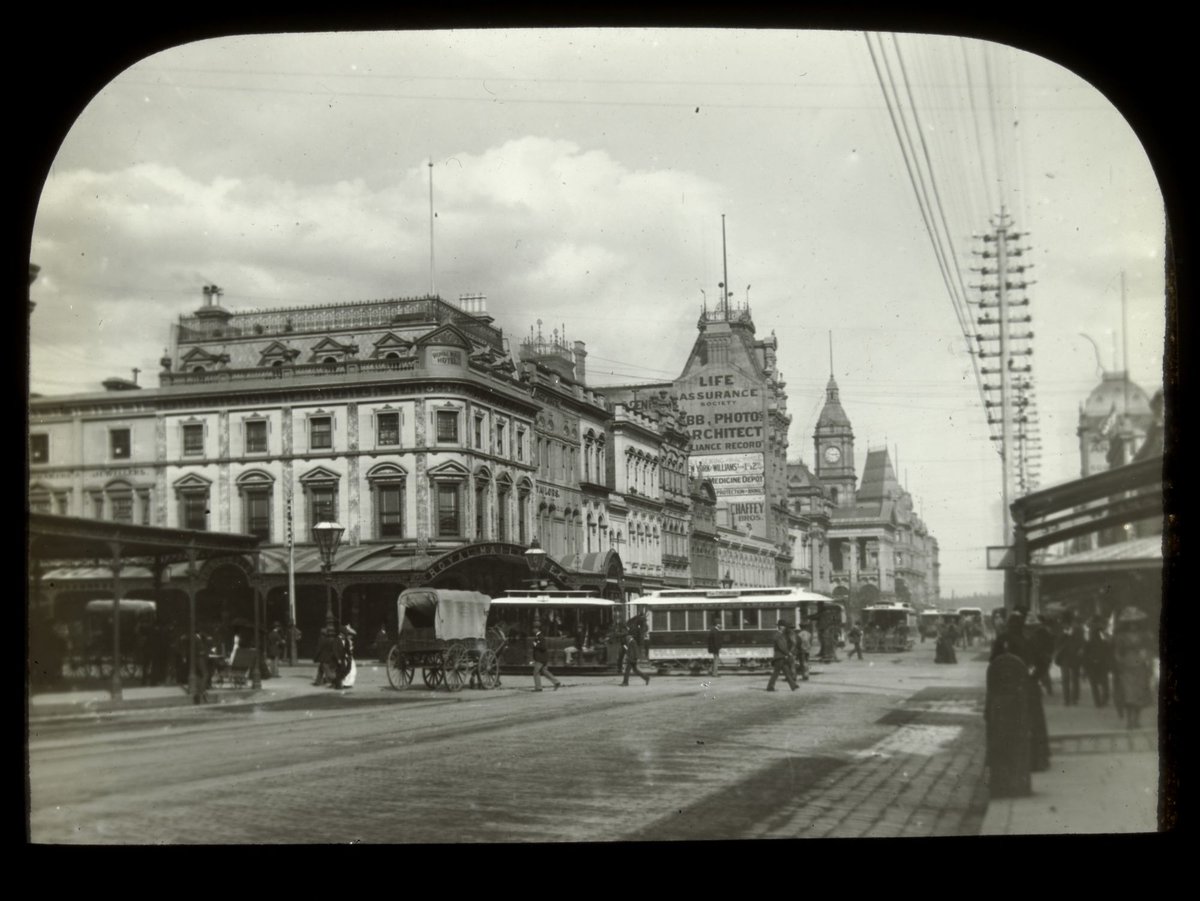 Swanston St ? King S Melb [i.e. Swanston St. Melbourne], Melbourne City (c. 1894)