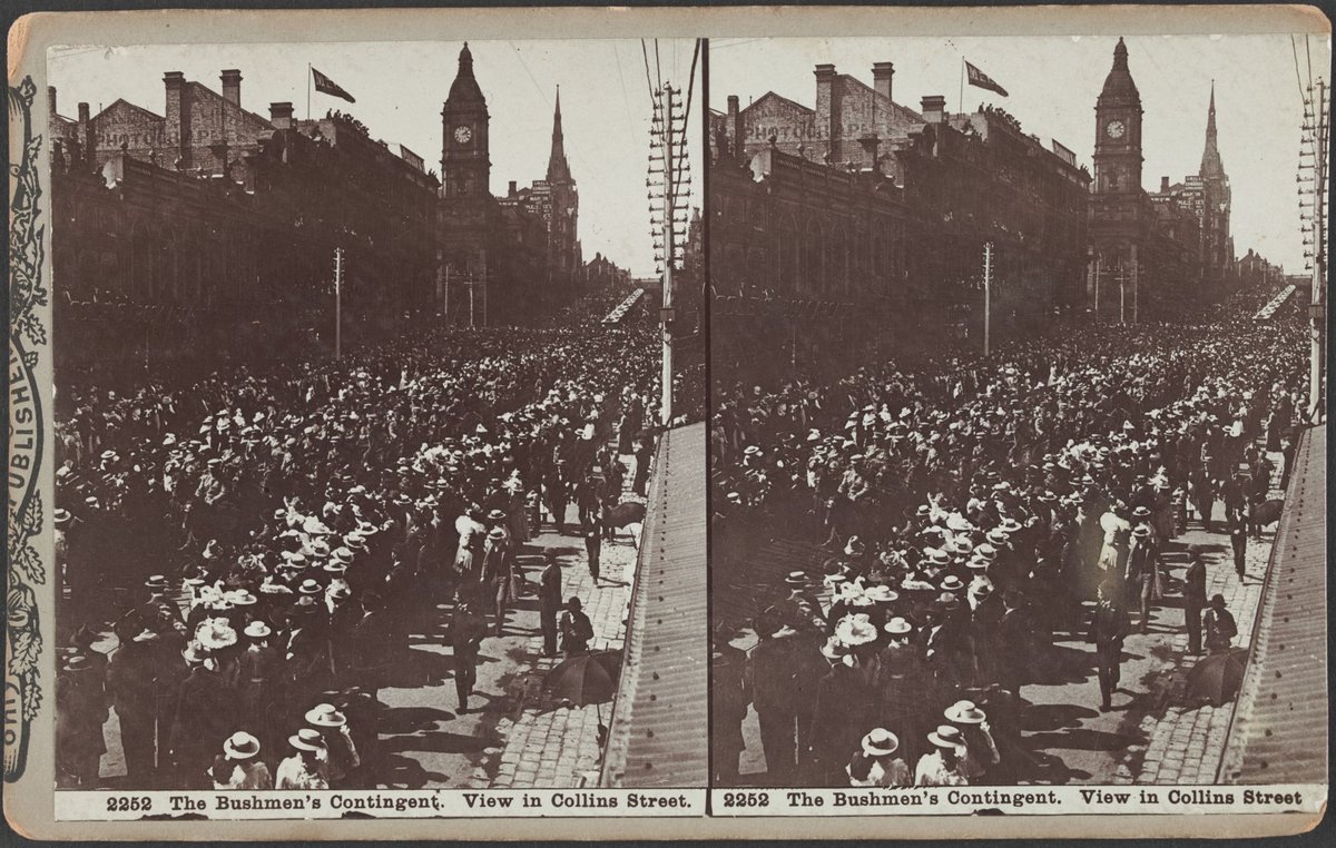 The Bushmen's Contingent. View in Collins Street, Melbourne City (c. 1900)