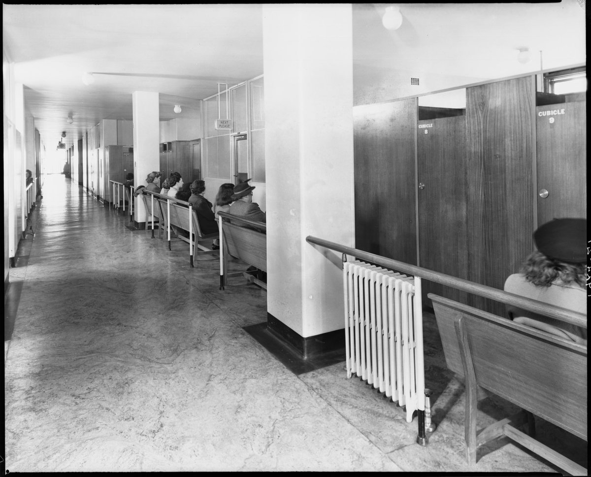 Outpatients' waiting area, Royal Melbourne Hospital, Melbourne City (1945)