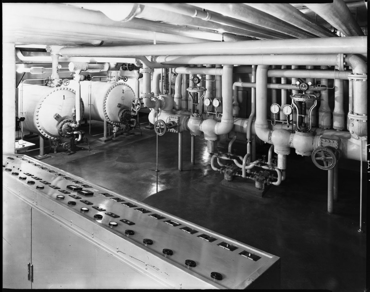Hospital basement showing pipe works, Royal Melbourne Hospital, Melbourne City (1945)