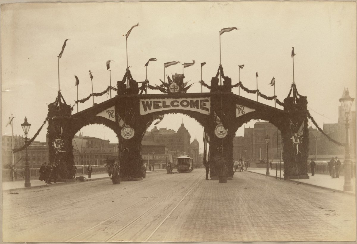 Welcome Arch over Prince's Bridge, Melbourne, for Queen Victoria's Jubilee (1887)