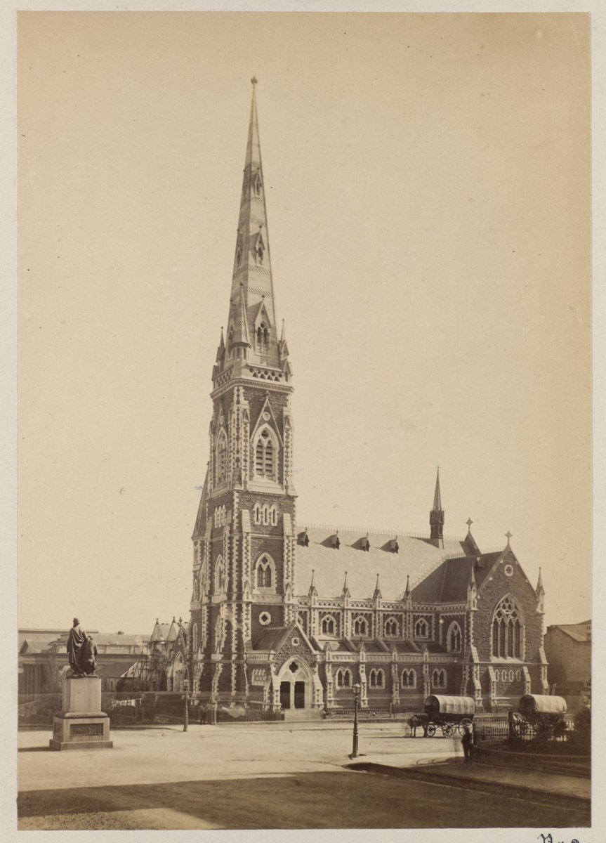 "Scotts i.e. Scots Church. Collins Street. shows Charles Summers' statue of Burke & Wills, in the intersection of Collins and Russell Streets, Melbourne", Melbourne City (1875)