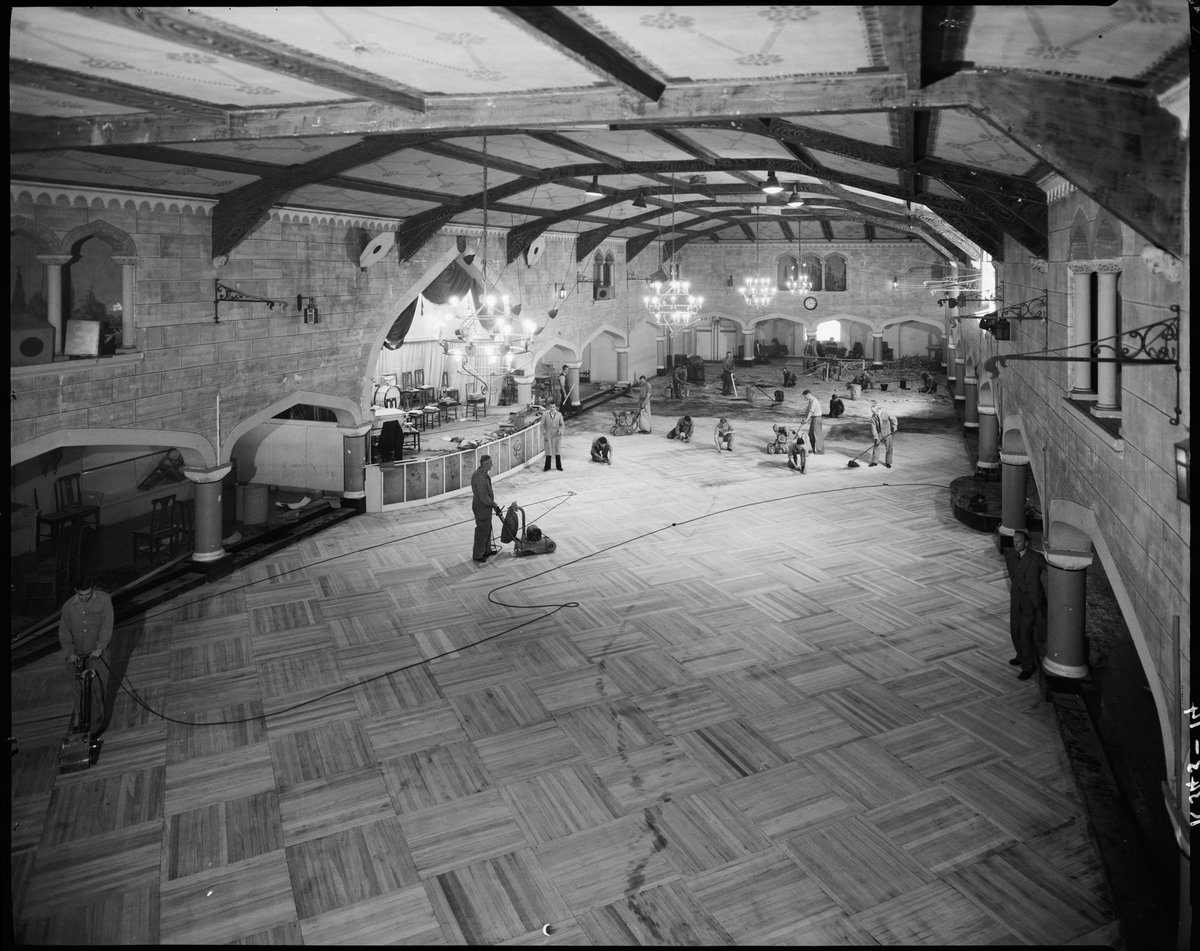 "Earls Court Ballroom, St. Kilda, showing installation of new parquetry dance floor", St Kilda (c. 1950)