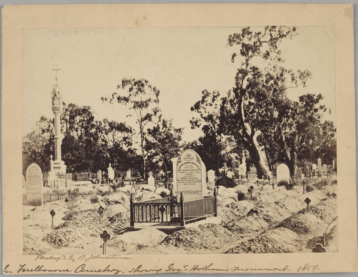 In Melbourne Cemetery, showing Govr [i.e. Governor] Hotham's Monument. 1858