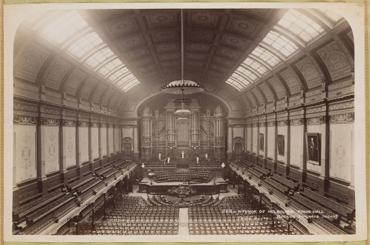 Interior of Melbourne Town Hall [looking towards organ], Melbourne City (1892–1900)