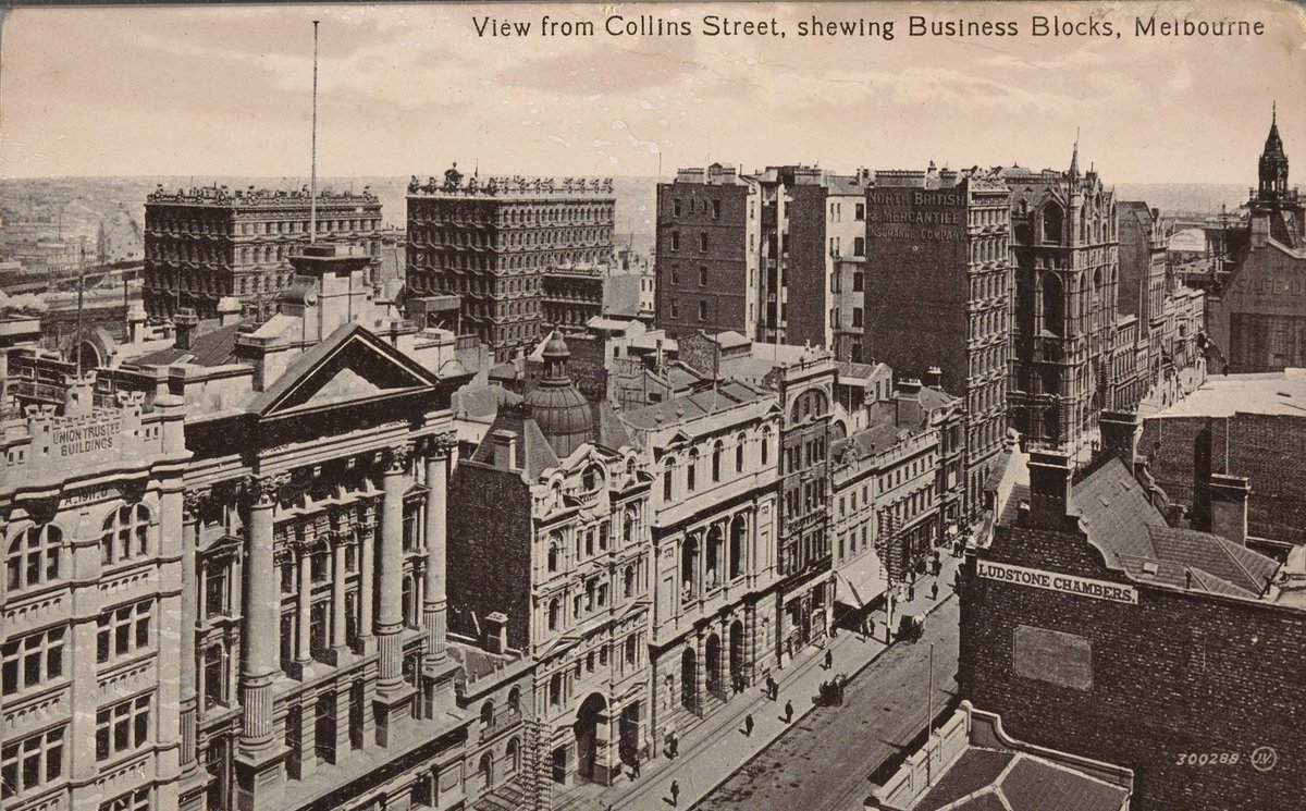 View from Collins Street, shewing [showing] Business Blocks, Melbourne, Melbourne City (c. 1917)