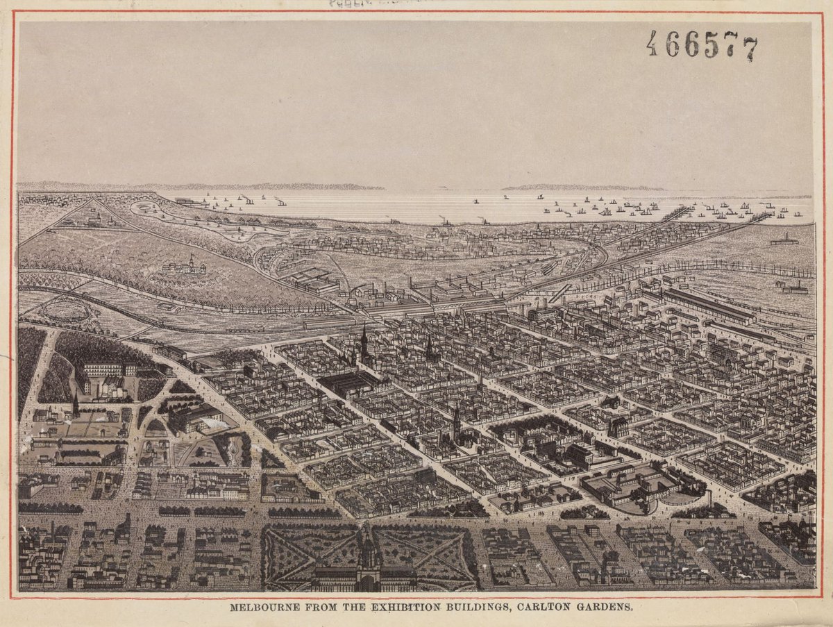 Melbourne from the Exhibition Buildings, Carlton Gardens (c. 1888)