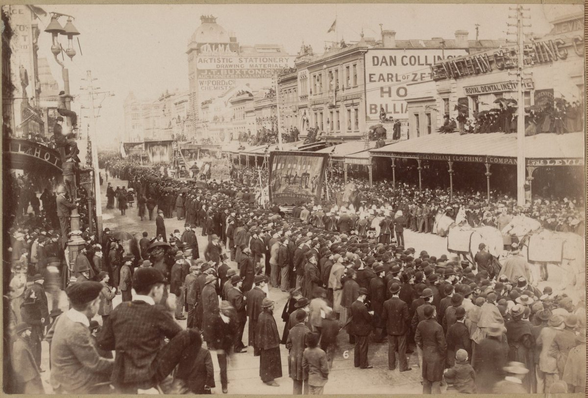 Procession in honour of Queen Victoria's Jubilee 1897. looking south west from the corner of Swanston & Bourke Street, Melbourne City