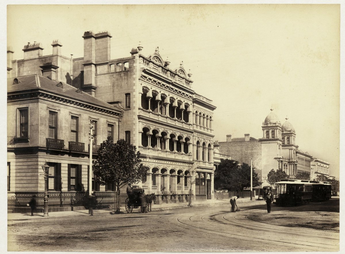 View down Collins Street East, south side to the Oriental Hotel from the corner of Spring Street, Melbourne City (1888?)