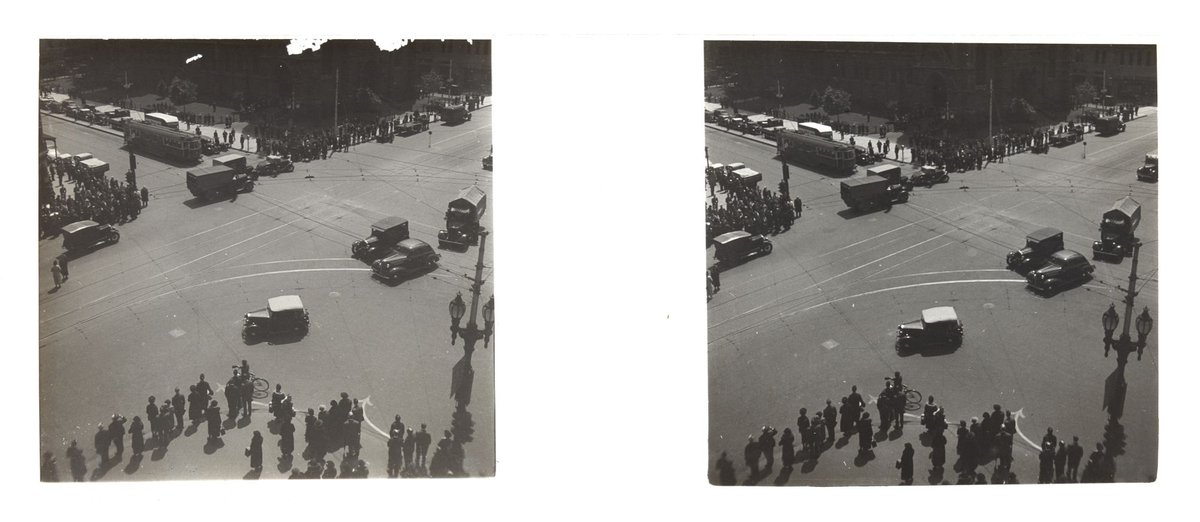 Elevated view the intersection of Flinders and Swanston Streets, Melbourne, Melbourne City (1940s)