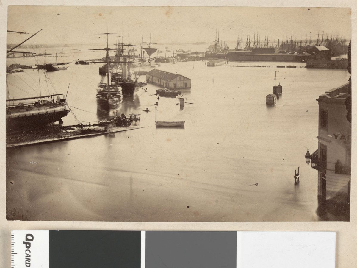 [Flinders St. and wharves under water from top of Custom House.], Melbourne City (c. 1863)