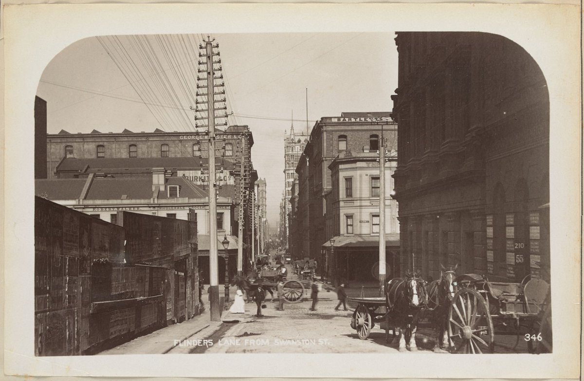 Flinders Lane from Swanston St, Melbourne City (1886–87)