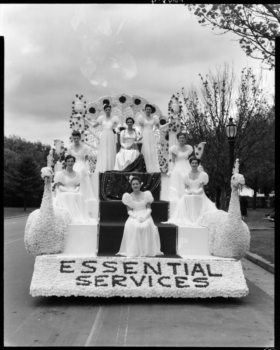 Front view of 'Essential Services' float, Queen Carnival Procession, Melbourne (1941)