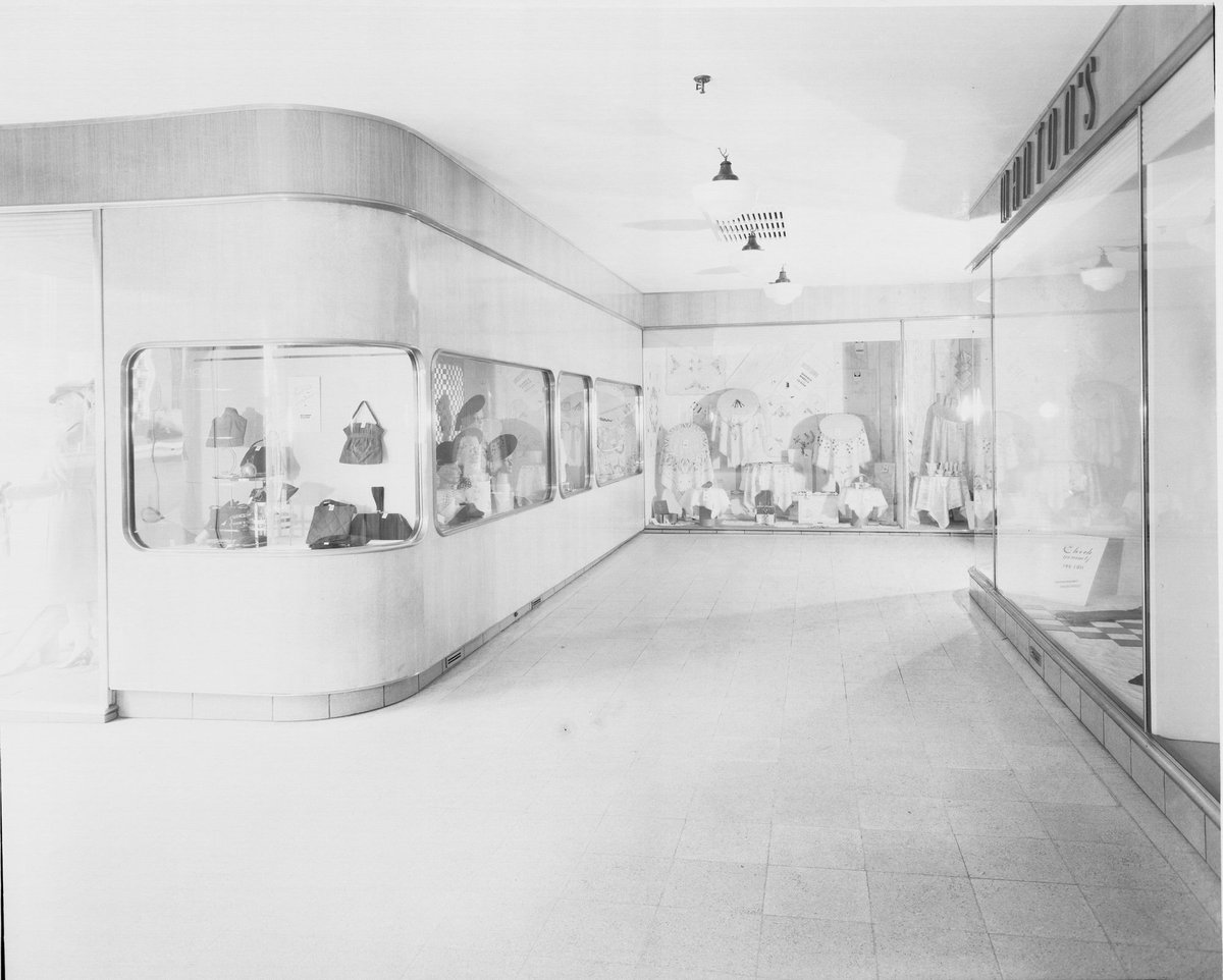 Corridor with display cabinets and handbags, Manton's Department Store, Bourke Street, Melbourne, Melbourne City (c. 1943)