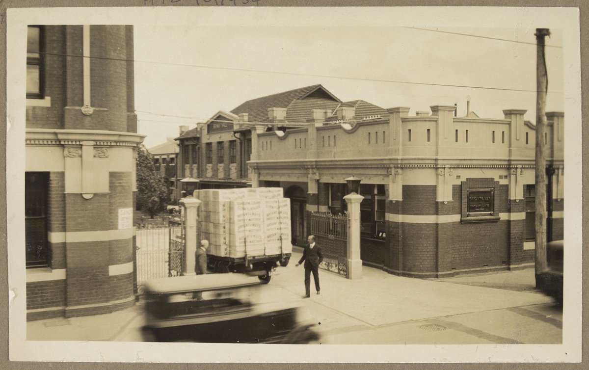 Truck entering through gates of Bryant & May factory, Richmond (1928)