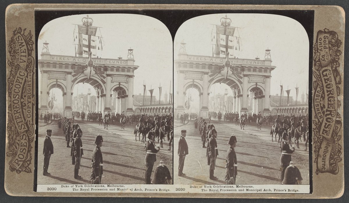 Duke of York Celebrations, Melbourne. The Royal Procession and Municipal Arch, Princes Bridge, Melbourne City (1901)