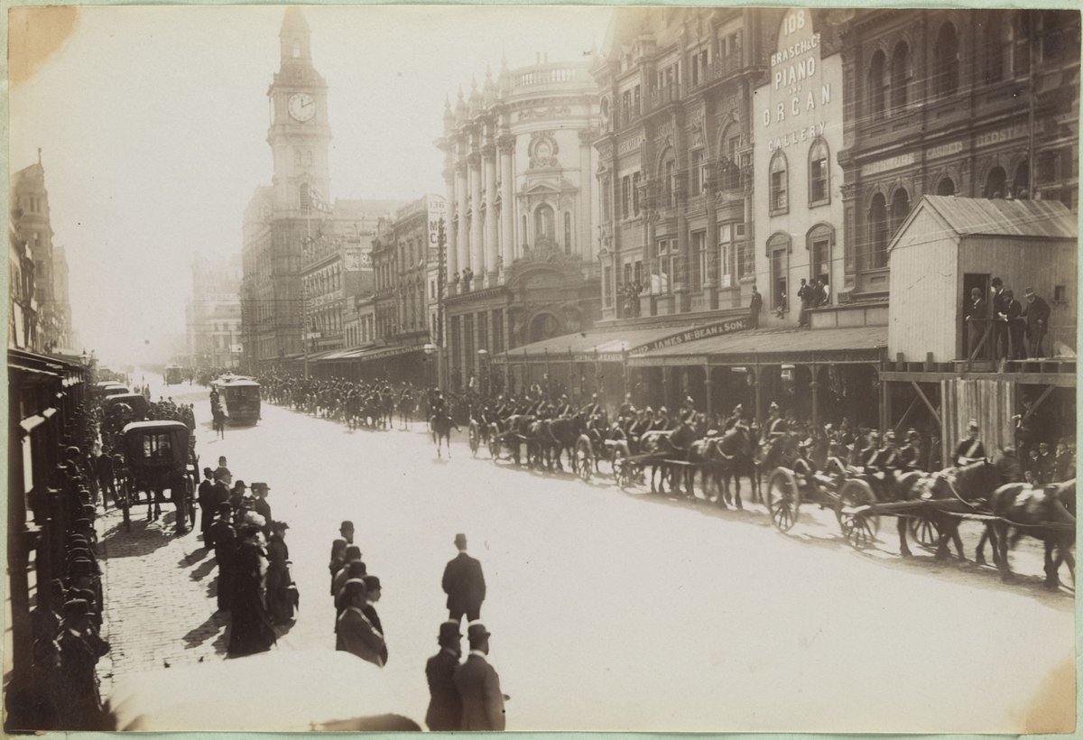Unidentified procession in Elizabeth Street, looking north from Collins Street, Melbourne City (1892–1900)
