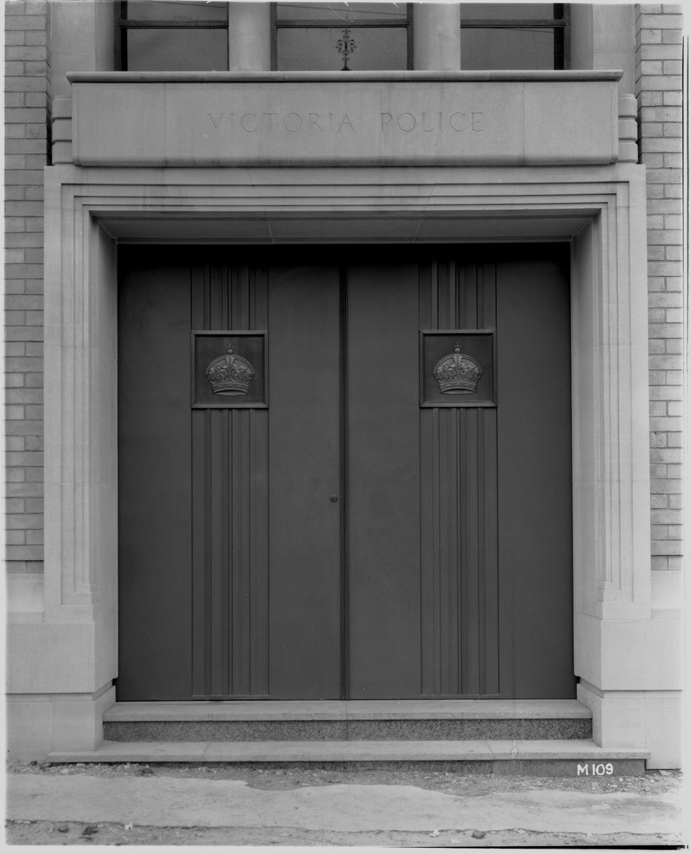 Entrance to the Russell Street Police Station, Melbourne, Melbourne City (c. 1940)