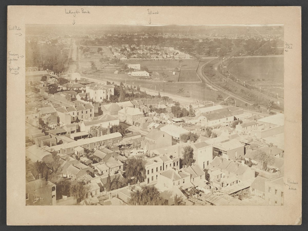 Looking South-east showing Flinders Street, Wellington Parade and Jolimont (1875)
