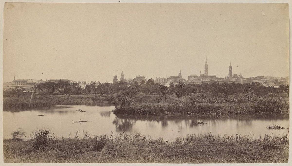 Melbourne from the Domain Reserve Lagoon, Melbourne City (c. 1880)