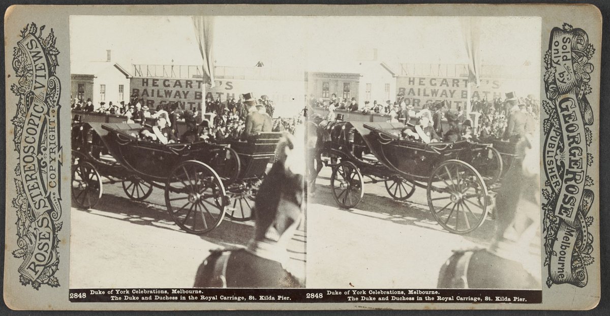 Duke of York Celebrations, Melbourne. The Duke and Duchess in the Royal Carriage, St. Kilda Pier, St Kilda (1901)