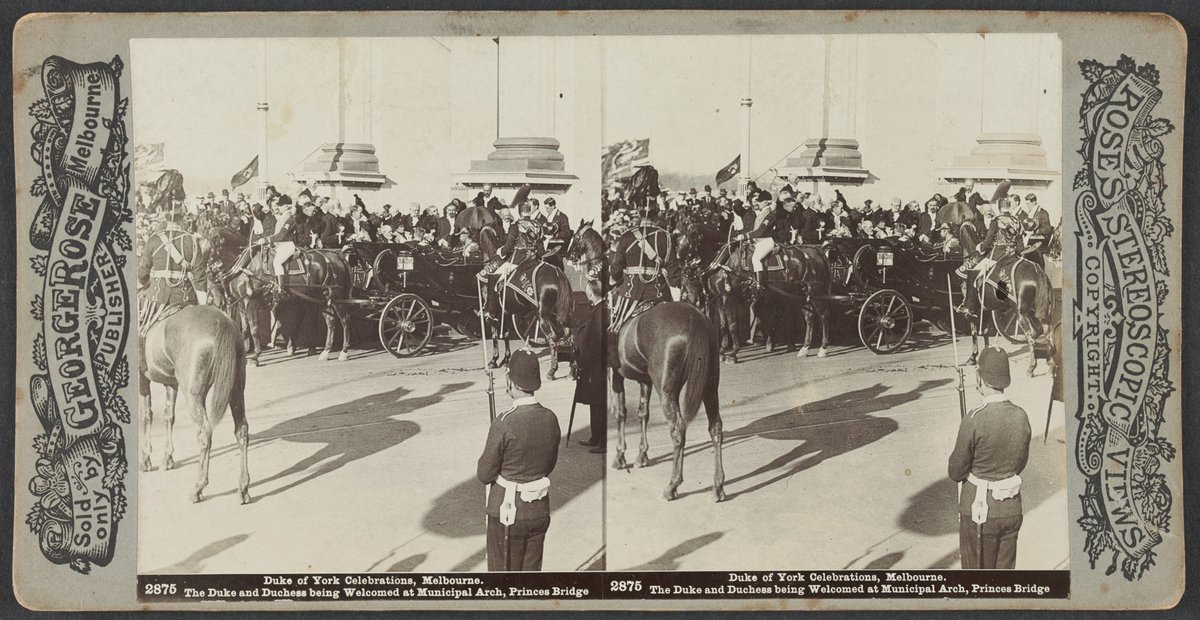 Duke of York Celebrations, Melbourne. The Duke and Duchess being Welcomed at Municipal Arch, Princes Bridge, Melbourne City (1901)