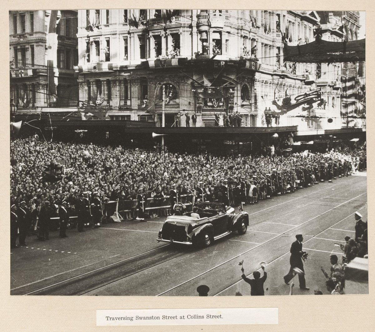 Traversing Swanston Street at Collins Street, Melbourne City (1954)